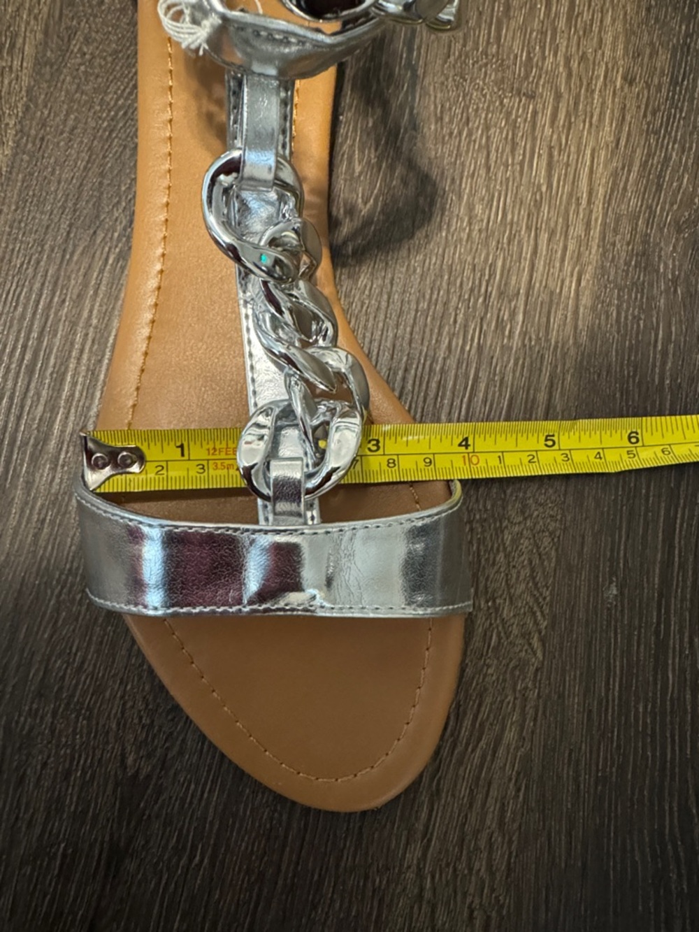 Forever 21 Silver Chain T-Strap Sandals with Tan Footbed - Picture 8 of 11